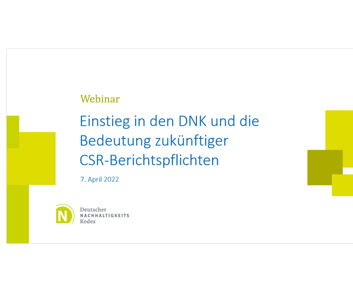 Titelbild des Webinars zu "Einstieg in den DNK und die Bedeutung zukünftiger Berichtspflichten".
